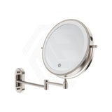 200mm Fienza Round Framed 1&5x Magnifier Rechargeable LED Mirror with Swivel Arm Brushed Nickel