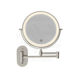 200mm Fienza Round Framed 1&5x Magnifier Rechargeable LED Mirror with Swivel Arm Brushed Nickel