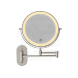 200mm Fienza Round Framed 1&5x Magnifier Rechargeable LED Mirror with Swivel Arm Brushed Nickel