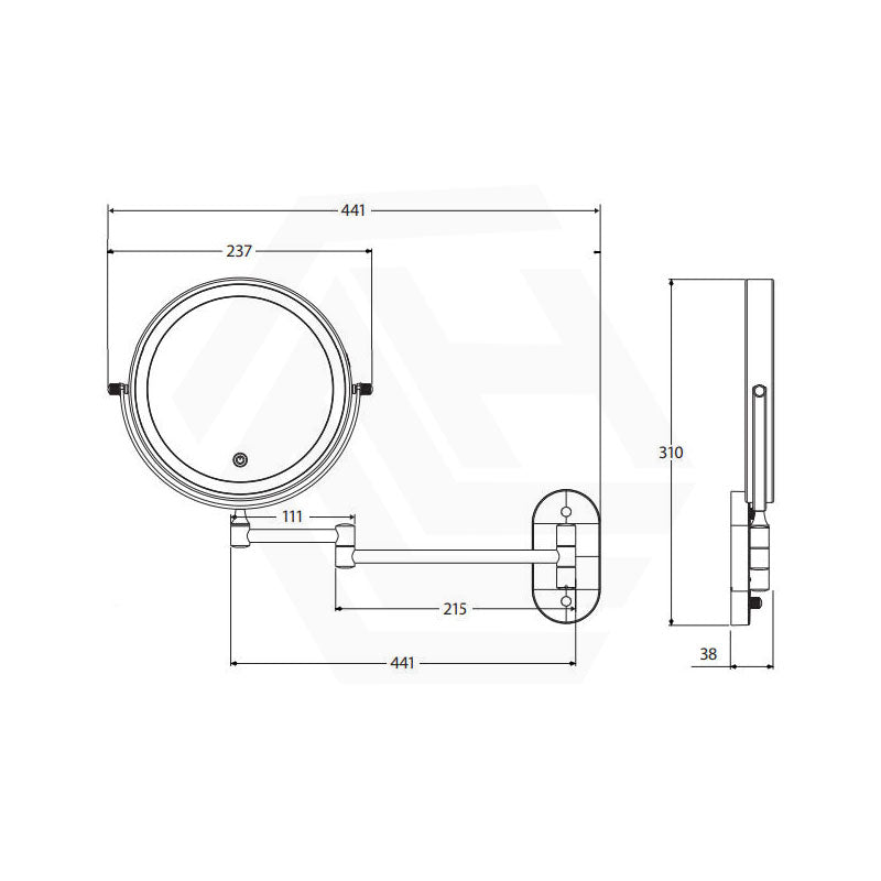 200mm Fienza Round Framed 1&5x Magnifier Rechargeable LED Mirror with Swivel Arm Variant Colour Available