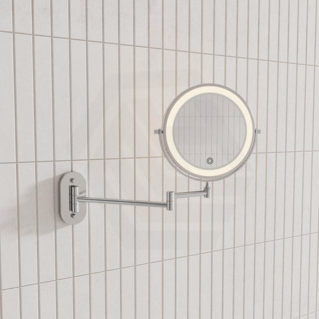200mm Fienza Round Framed 1&5x Magnifier Rechargeable LED Mirror with Swivel Arm Variant Colour Available
