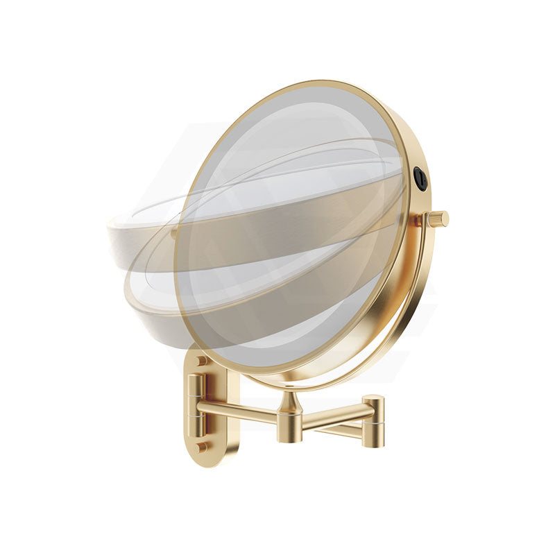 200mm Fienza Round Framed 1&5x Magnifier Rechargeable LED Mirror with Swivel Arm Brushed Gold