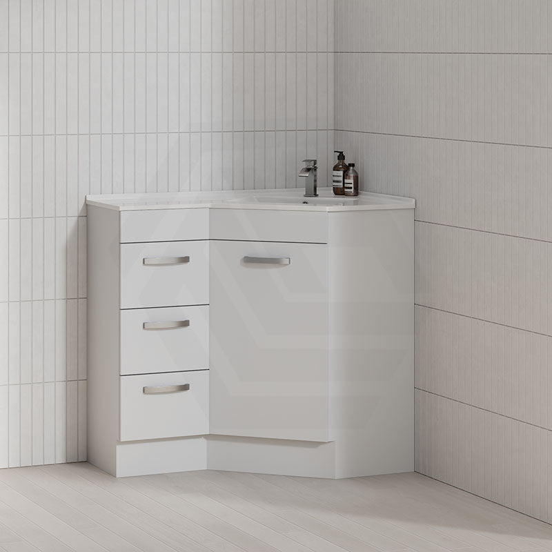 600/900mm Corner Vanity Gloss White E0 Board Freestanding Kickboard Cabinet for Bathroom