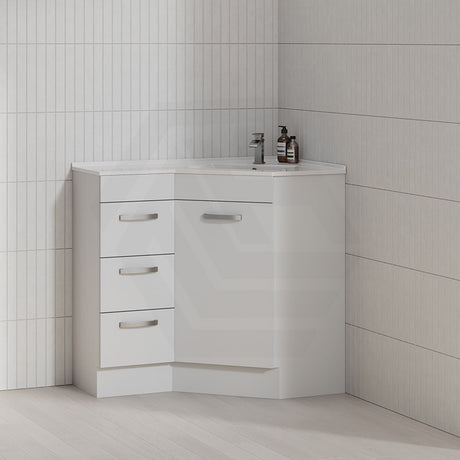 600/900mm Corner Vanity Gloss White E0 Board Freestanding Kickboard Cabinet for Bathroom
