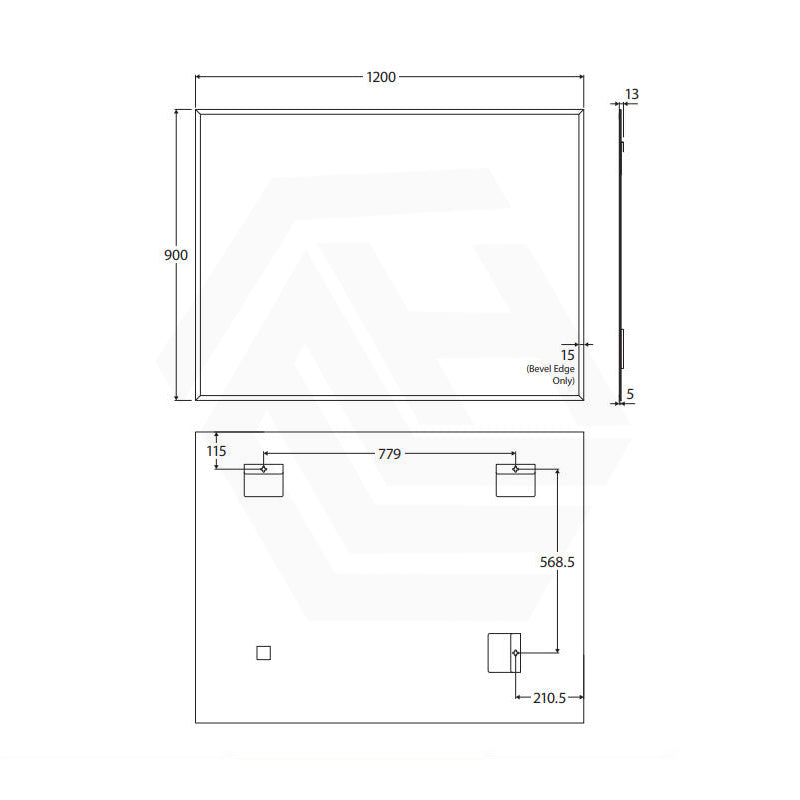 1200x900mm Fienza Pencil Edge Rectangular Wall Mirror Vertical or Horizontal Installation
