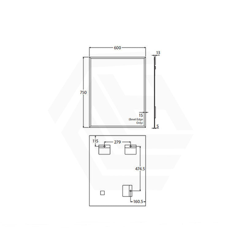 600x750mm Fienza Pencil Edge Rectangular Wall Mirror Vertical or Horizontal Installation