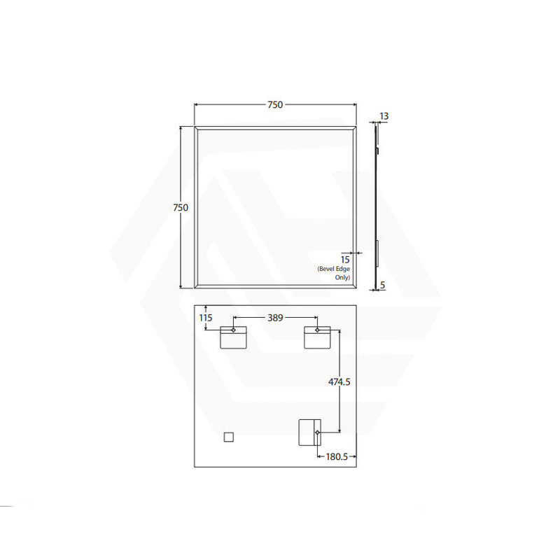 750x750mm Fienza Pencil Edge Rectangular Wall Mirror Vertical or Horizontal Installation
