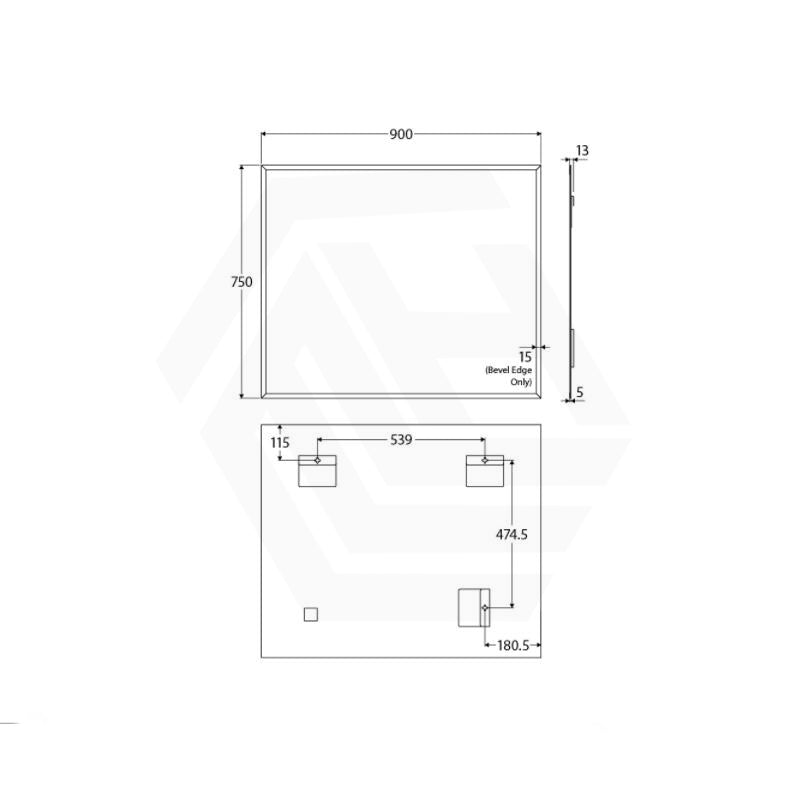 600/750/900/1200mm Fienza Pencil Edge Rectangular Wall Mirror Vertical or Horizontal Installation