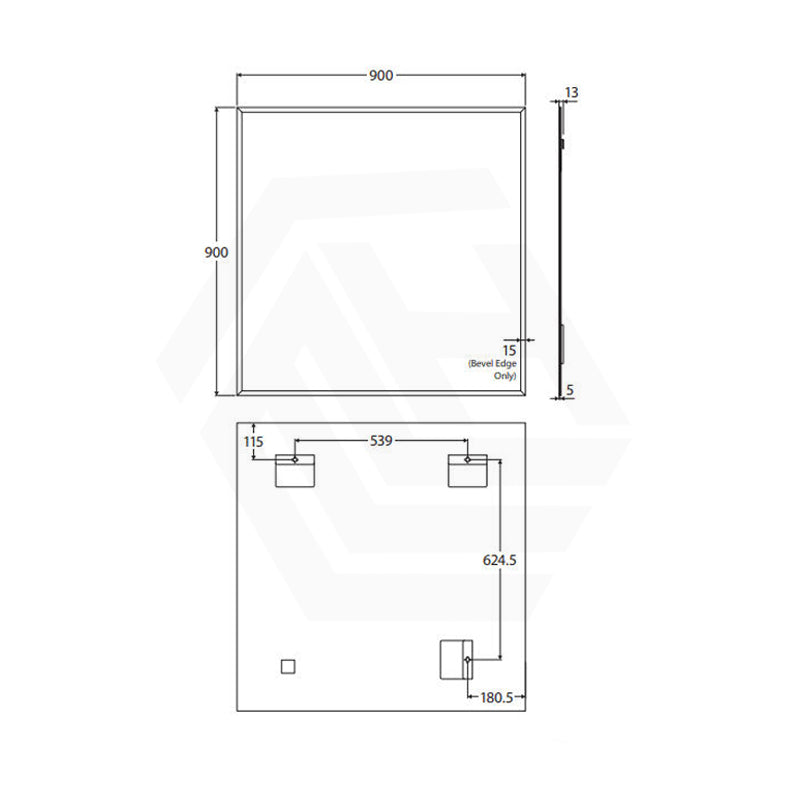 900x900mm Fienza Pencil Edge Rectangular Wall Mirror Vertical or Horizontal Installation