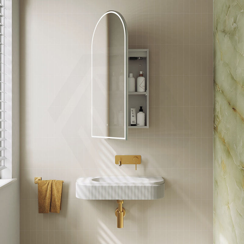 450x900x153mm Fienza Arch Pencil Edge Mirror MDF Board LED Shaving Cabinet Left/Right Hinge Matt White