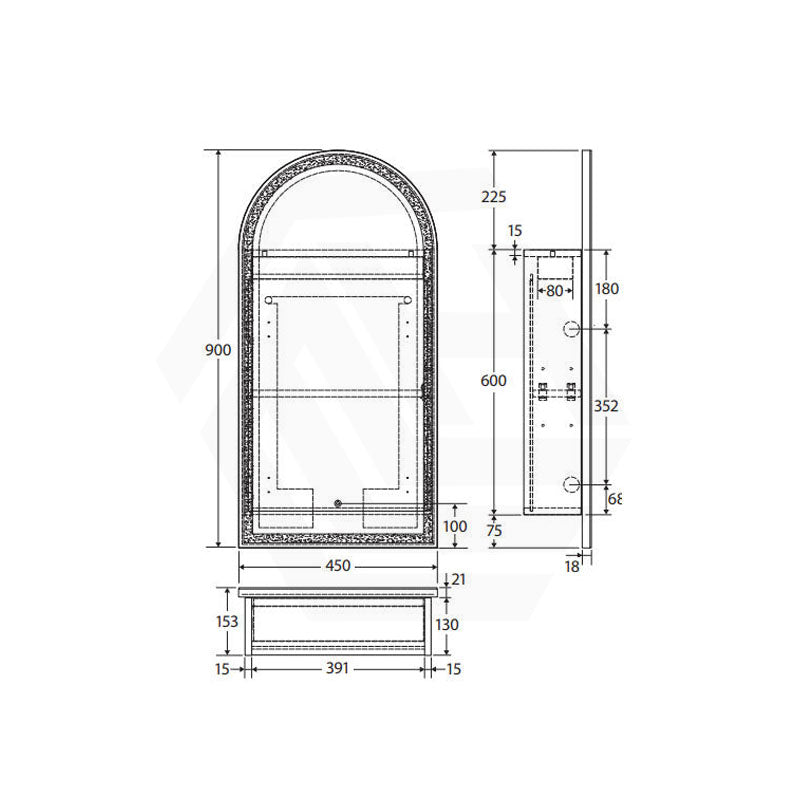 450x900x153mm Fienza Arch Pencil Edge Mirror MDF Board LED Shaving Cabinet Left/Right Hinge Matt White
