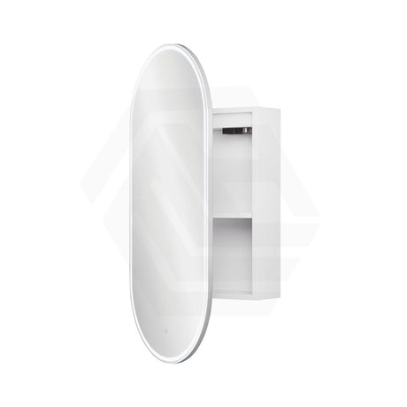 450x900x153mm Fienza Pill Shape Pencil Edge Mirror MDF Board LED Shaving Cabinet Left/Right Hinge Matt White