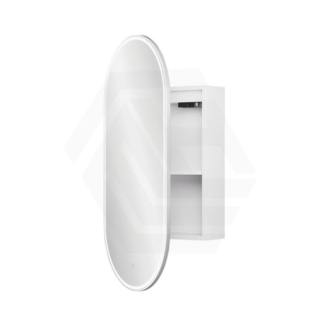 450x900x153mm Fienza Pill Shape Pencil Edge Mirror MDF Board LED Shaving Cabinet Left/Right Hinge Matt White