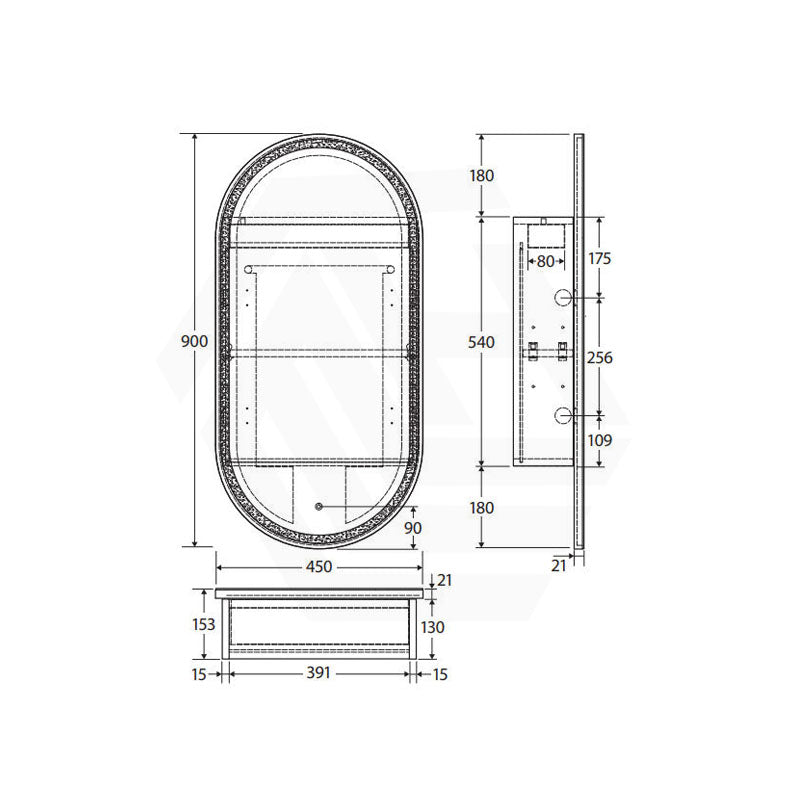 450x900x153mm Fienza Pill Shape Pencil Edge Mirror MDF Board LED Shaving Cabinet Left/Right Hinge Matt White
