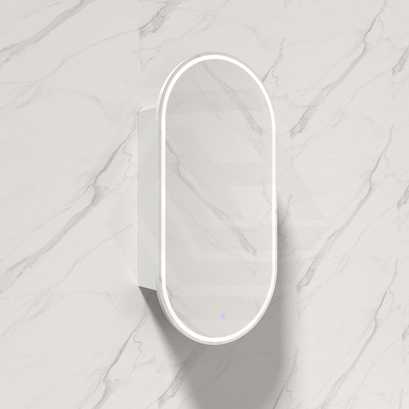 450x900x153mm Fienza Pill Shape Pencil Edge Mirror MDF Board LED Shaving Cabinet Left/Right Hinge Matt White