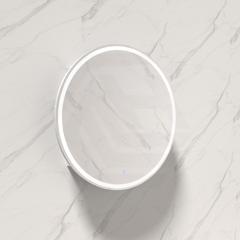 750x750x153mm Fienza Round Pencil Edge Mirror MDF Board LED Shaving Cabinet Left/Right Hinge Matt White