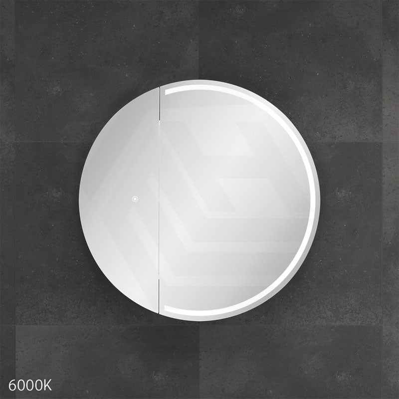 750x750x153mm Fienza Round Split Pencil Edge Mirror MDF Board LED Shaving Cabinet Left Hinge Only Matt White
