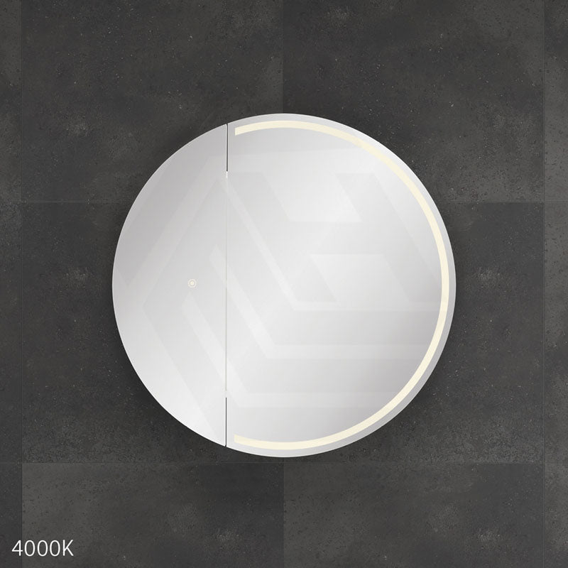 750x750x153mm Fienza Round Split Pencil Edge Mirror MDF Board LED Shaving Cabinet Left Hinge Only Matt White
