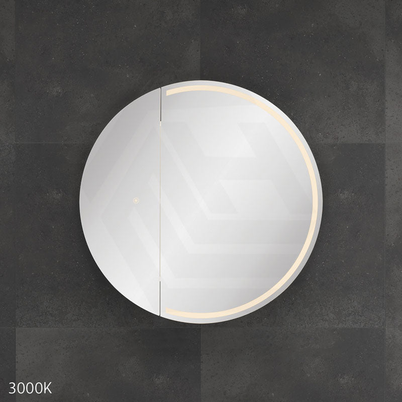 750x750x153mm Fienza Round Split Pencil Edge Mirror MDF Board LED Shaving Cabinet Left Hinge Only Matt White