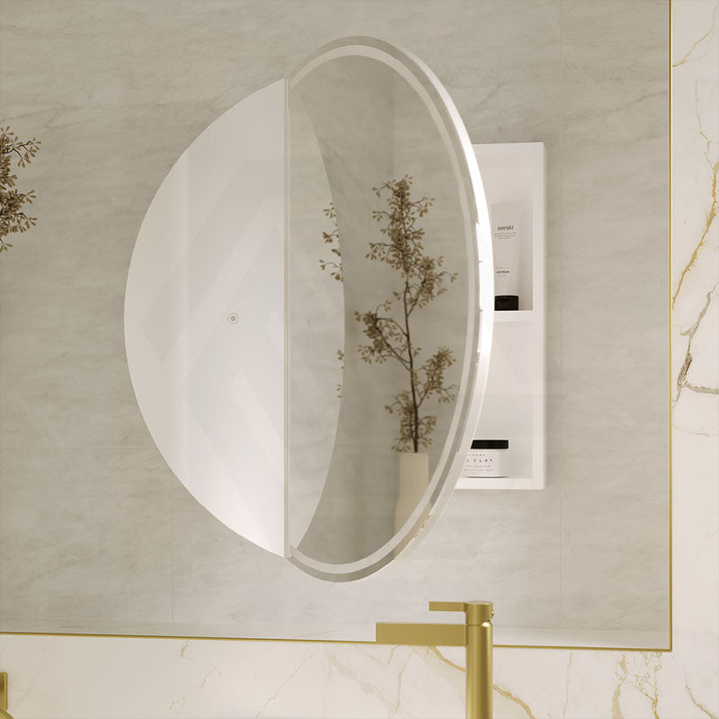 750x750x153mm Fienza Round Split Pencil Edge Mirror MDF Board LED Shaving Cabinet Left Hinge Only Matt White