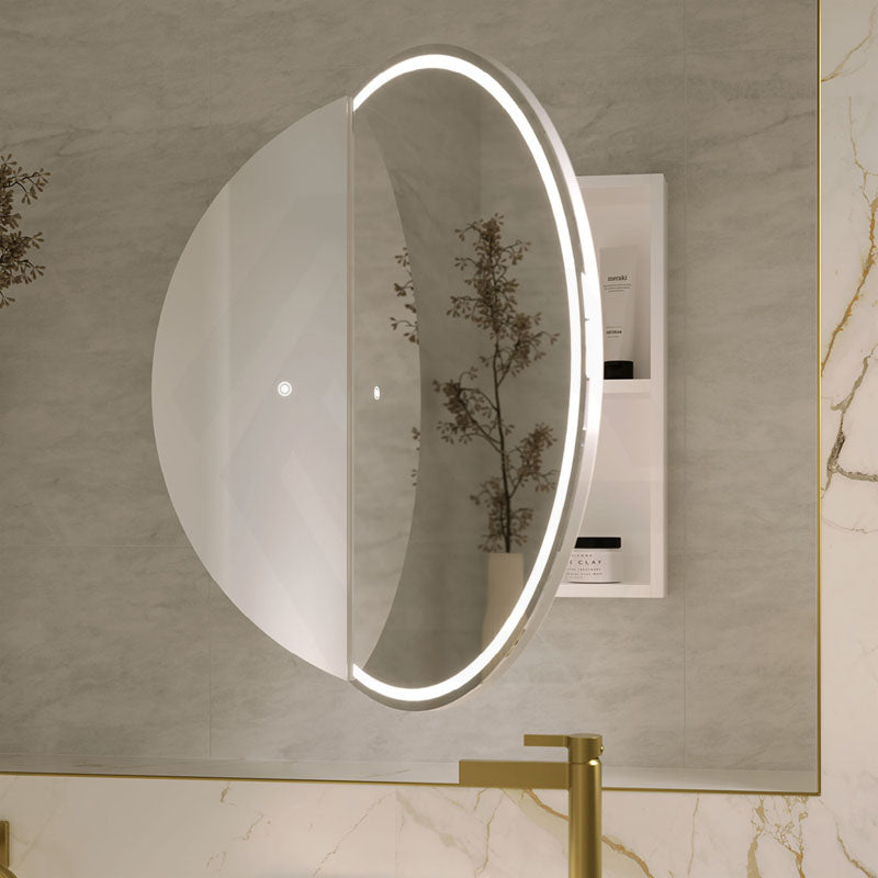750x750x153mm Fienza Round Split Pencil Edge Mirror MDF Board LED Shaving Cabinet Left Hinge Only Matt White