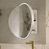 750x750x153mm Fienza Round Split Pencil Edge Mirror MDF Board LED Shaving Cabinet Left Hinge Only Matt White