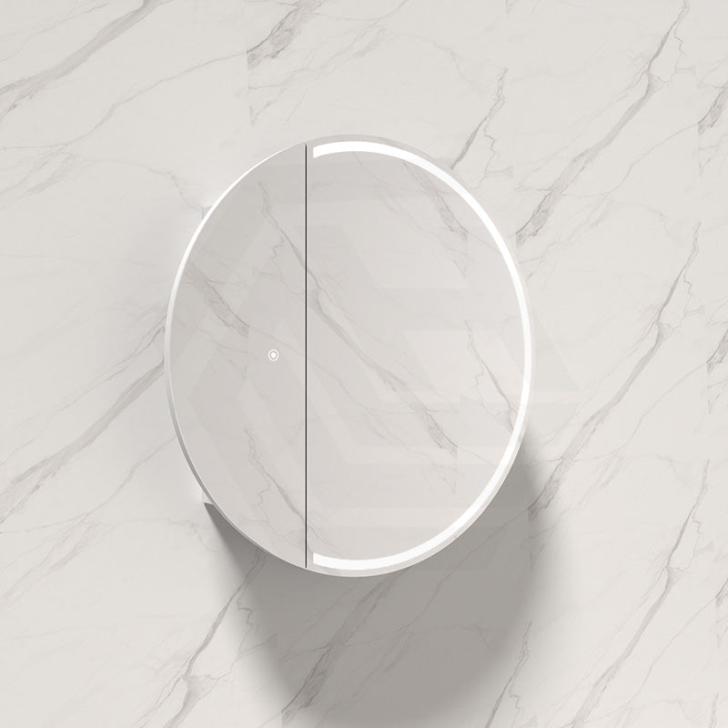 750x750x153mm Fienza Round Split Pencil Edge Mirror MDF Board LED Shaving Cabinet Left Hinge Only Matt White