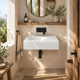 Fienza Reba Rectangular Wall Hung Ceramic Left / Right Bowl Basin 600x425x150mm - Gloss White