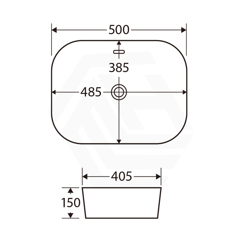 500x405x150mm Fienza Koko Rectangle Above Counter Ceramic Basin Thin Edge - Colours Available