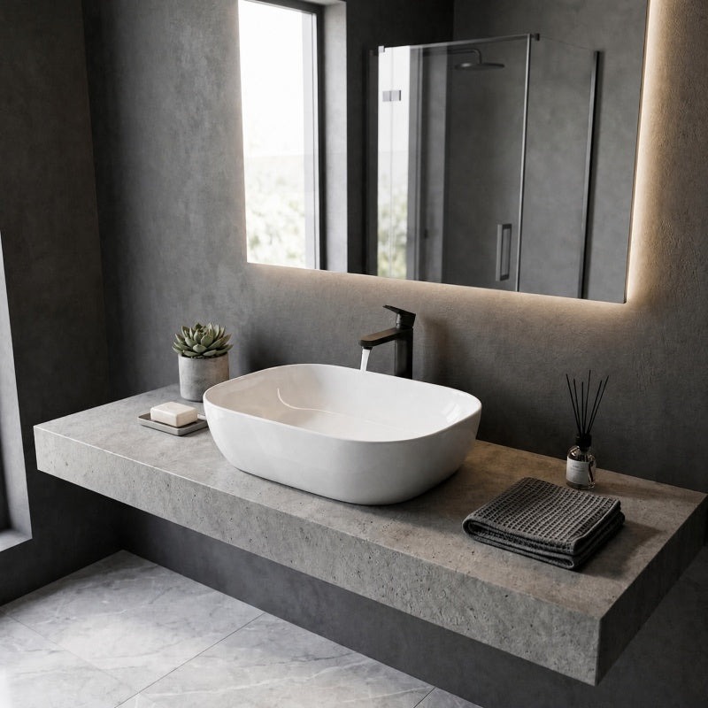 465x375x115mm Fienza Koko Rectangle Above Counter Ceramic Basin Thin Edge - Colours Available