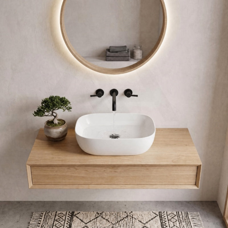465x375x115mm Fienza Koko Rectangle Above Counter Ceramic Basin Thin Edge - Colours Available