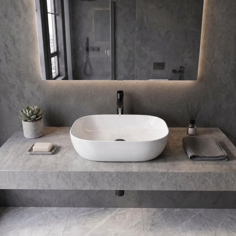 465x375x115mm Fienza Koko Rectangle Above Counter Ceramic Basin Thin Edge - Colours Available