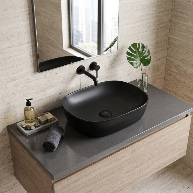 465x375x115mm Fienza Koko Rectangle Above Counter Ceramic Basin Thin Edge - Colours Available