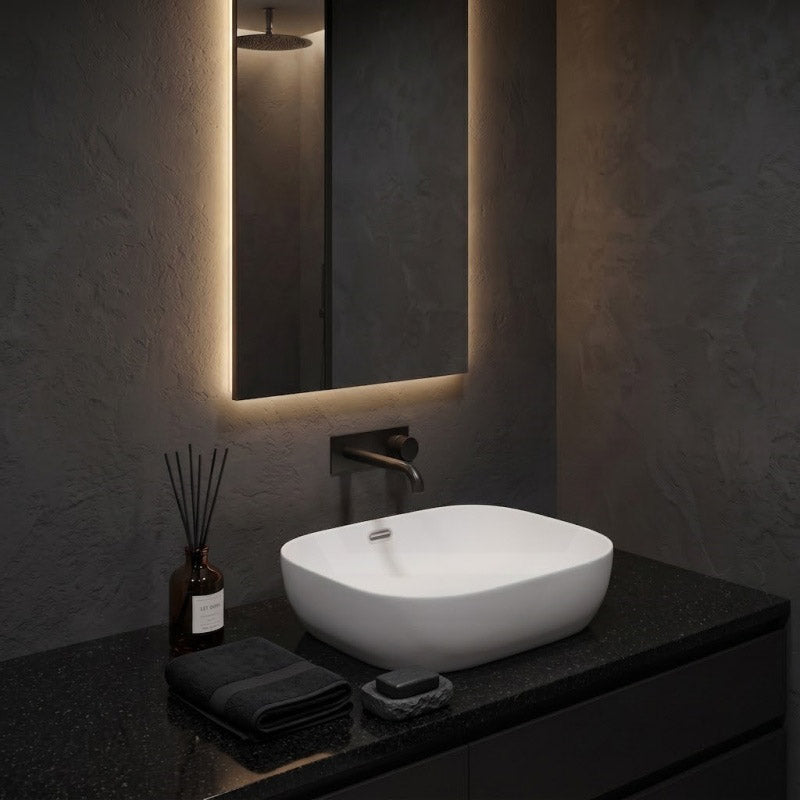500x405x150mm Fienza Koko Rectangle Above Counter Ceramic Basin Thin Edge - Colours Available
