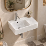 Fienza Delta Care Rectangle Wall Hung Ceramic Left / Right Bowl Basin One Tap Hole 575x400x163mm - Gloss White