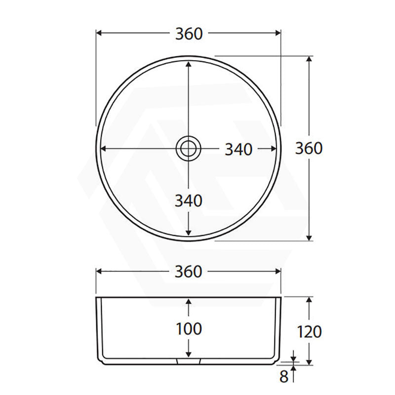 360x360x120mm Fienza Reba Round Above Counter Basin Ceramic In Various Colour