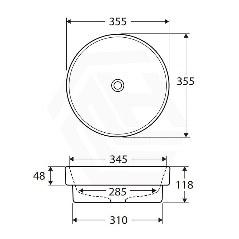 355x355x48mm Fienza Reba Round Inset Basin Ceramic Gloss white