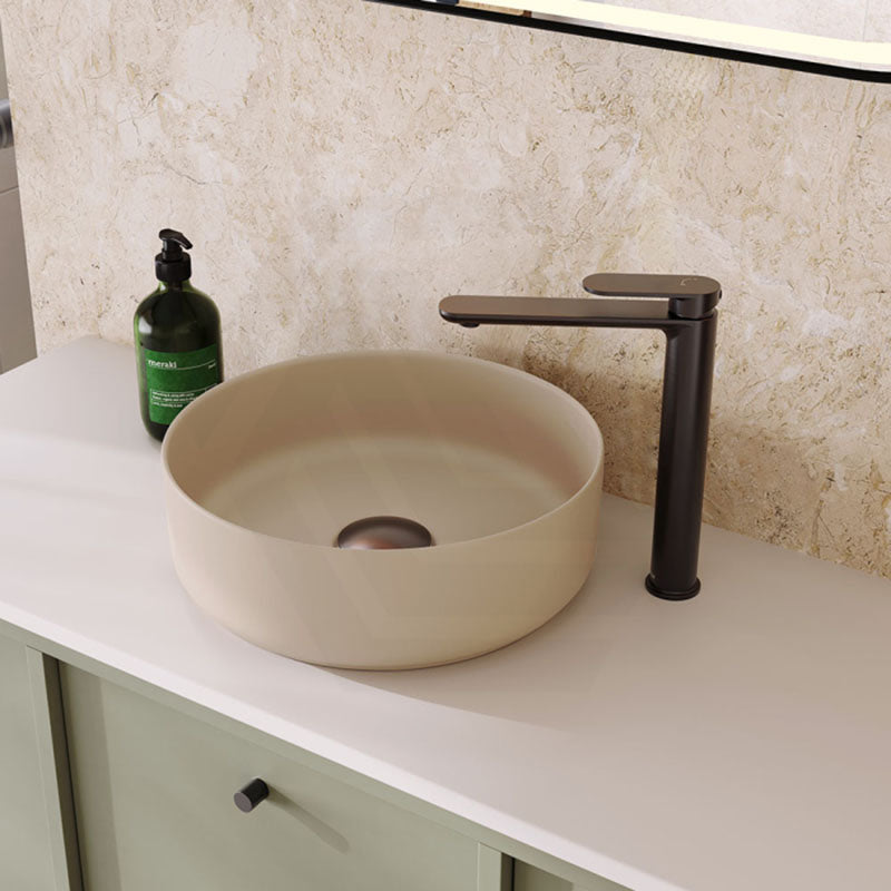 360x360x120mm Fienza Reba Round Above Counter Basin Ceramic Matt Khaki