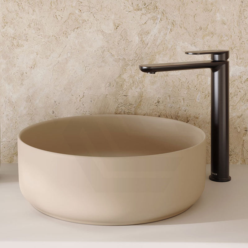 360x360x120mm Fienza Reba Round Above Counter Basin Ceramic Matt Khaki