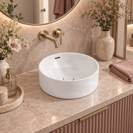 Fienza Reba Luxe Round Above Counter Ceramic Basin With Overflow 360x360x140mm - In Various Colour