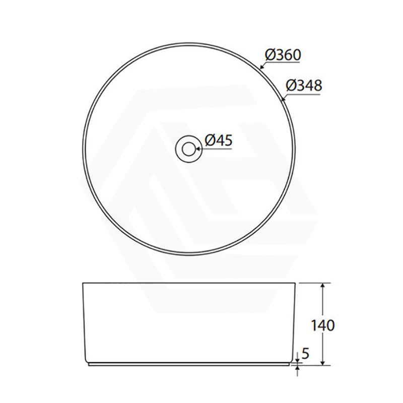 360x360x140mm Fienza Reba Luxe Round Above Counter Ceramic Basin With Overflow In Various Colour