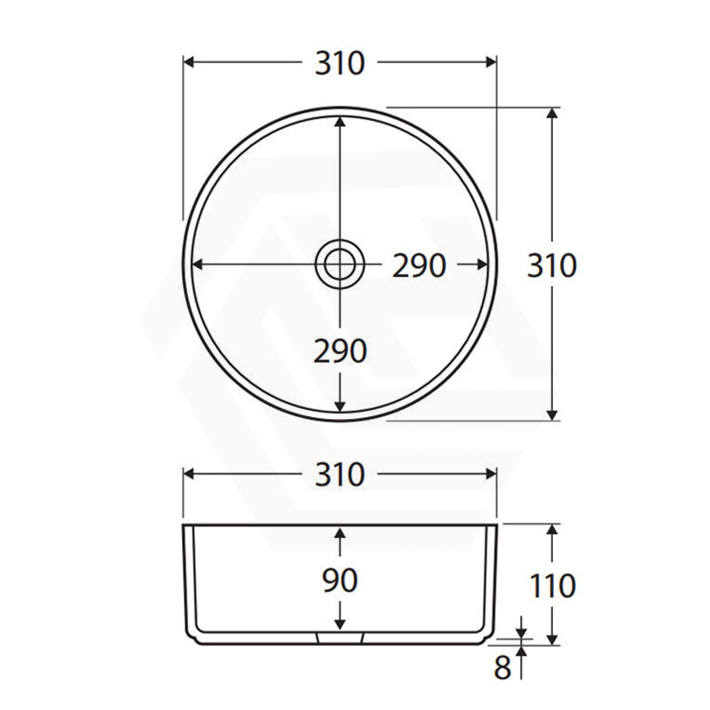 310x310x110mm Fienza Reba Mini Round Above Counter Ceramic Basin In Various Colour
