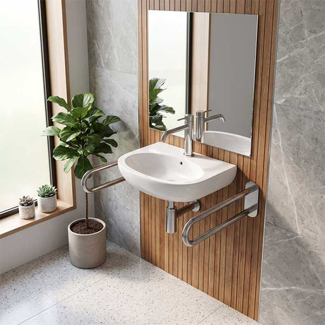 Fienza Stella Care Wall Hung Ceramic Basin 1 or 3 Tap Holes 560x440x145mm - Gloss White