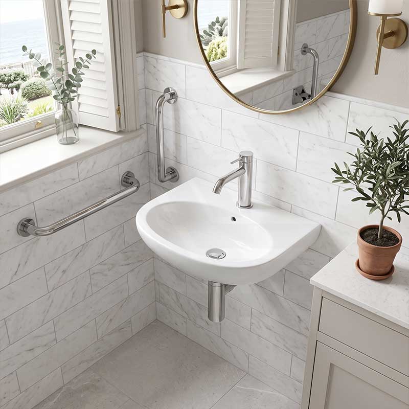 Fienza Stella Care Wall Hung Ceramic Basin 1 or 3 Tap Holes 560x440x145mm - Gloss White
