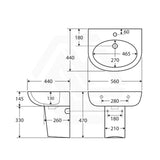 Fienza 560x440x145mm Stella Care Wall Hung Gloss White Ceramic Basin 1 or 3 Tap Holes