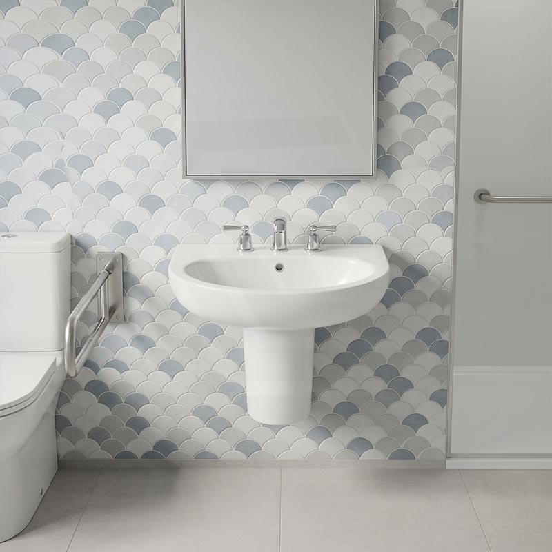 Fienza Stella Care Wall Hung Ceramic Basin With Integral Shroud 1 or 3 Tap Holes 560x440x145mm - Gloss White