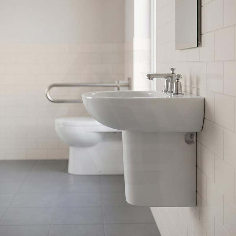 Fienza Stella Care Wall Hung Ceramic Basin With Integral Shroud 1 or 3 Tap Holes 560x440x145mm - Gloss White