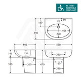 Fienza 560x440x145mm Stella Care Wall Hung Gloss White Ceramic Basin With Integral Shroud 1 or 3 Tap Holes