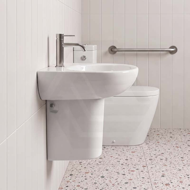 Fienza Stella Care Wall Hung Ceramic Basin With Integral Shroud 1 or 3 Tap Holes 560x440x145mm - Gloss White