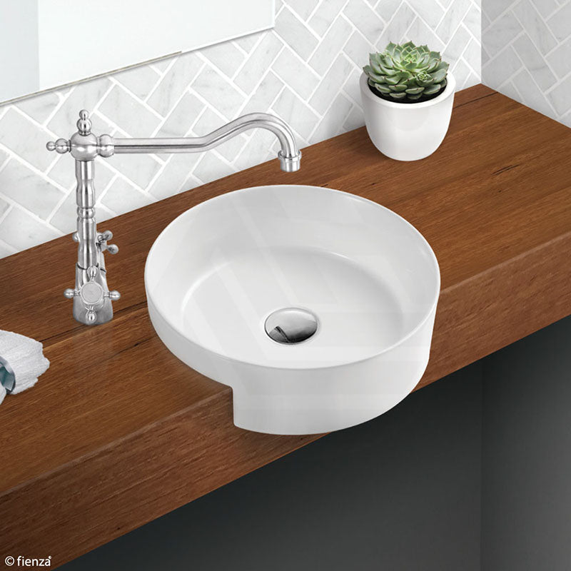 360x360x120mm Fienza Reba Gloss White Round Semi-Recessed Ceramic Basin